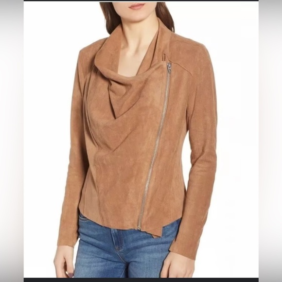 Stylish Tan Cowl Neck Jacket with Asymmetrical Zip - Perfect for Layering - Picture 1 of 4